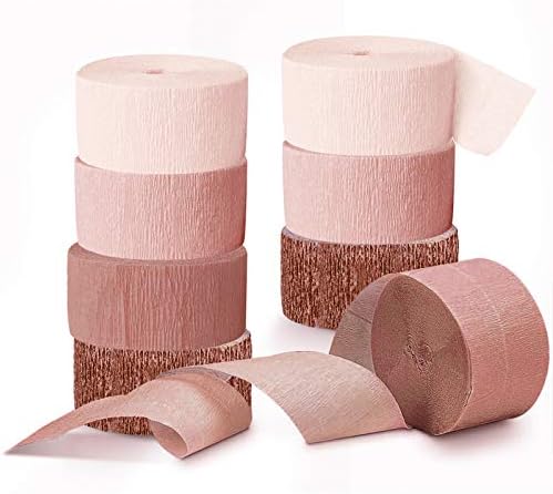 NICROLANDEE Wedding Party Supplies - 8 Rolls Rose Gold Crepe Paper Streamers Tassels Streamer Paper for Wedding Bachelorette Party Birthday Baby Bridal Shower Family Gathering Decorations, 82ft Long