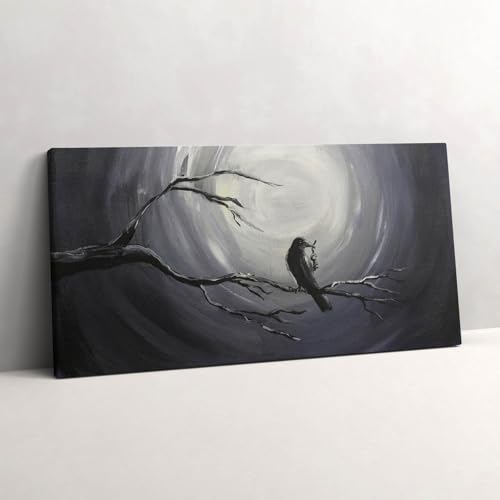 Peinture murale Corbeau au clair de lune Toile 100x50cm pour Salon