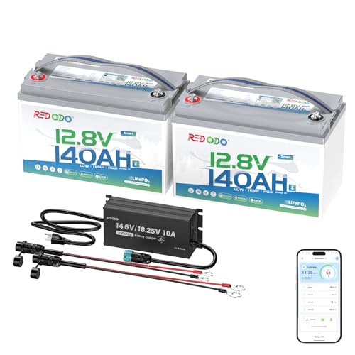 Redodo Smart Bluetooth 12V 140Ah LiFePO4 Battery with 12V/16V 10A