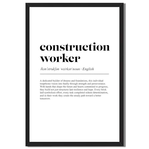 Framed Construction Worker Definition Poster Canvas Print Art Modern Minimalist