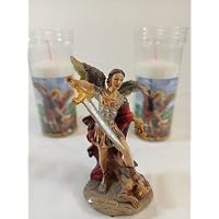 Arte Sacro - Figura DE San Miguel ARCANGEL con *2 Velas ORACIÓN*