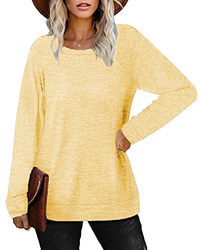 Womens Lightweight Sweatshirts Crewneck Thin Sweaters Long Sleeve Shirts Solid Color Casual Tunic Fall Tops(S-2XL2