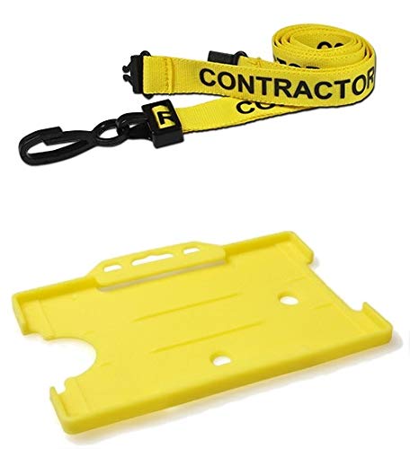 Identity-Plus: Yellow Pre-Printed Contractor Lanyard (Plastic J Clip, Safety Breakaway Point) with Yellow Landscape Card Holder (25)