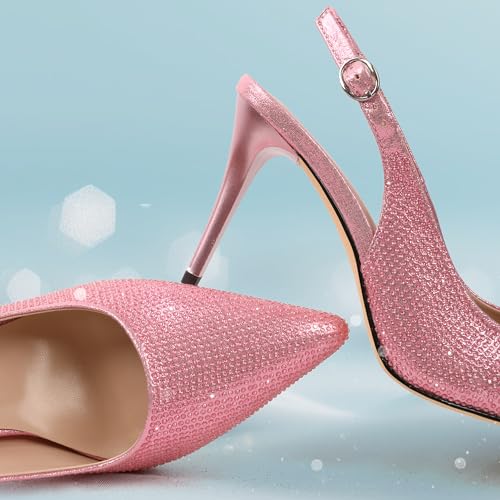 Image of YODEKS Women's Slingback Heels Pointy Toe Buckle Strap Pump Sandals Close Toe Stiletto High Heel Pumps Wedding Bridal Party Prom Shoes