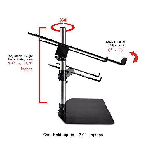 Pyle Portable Dual Laptop Stand - Standing Table Holder With Bracket Arms, Adjustable Height And Ergonomic Design For Dj Mixer, Sound Equipment, Workstation, Gaming And Home Use - Plpts45 #TOP4
