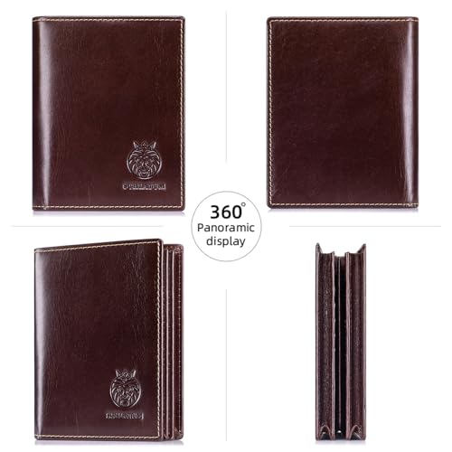 Large Capacity Mens Wallet Genuine Leather Rfid Blocking Bifold Wallet with Flap ID Window 2 Cash Compartments, Coffee2