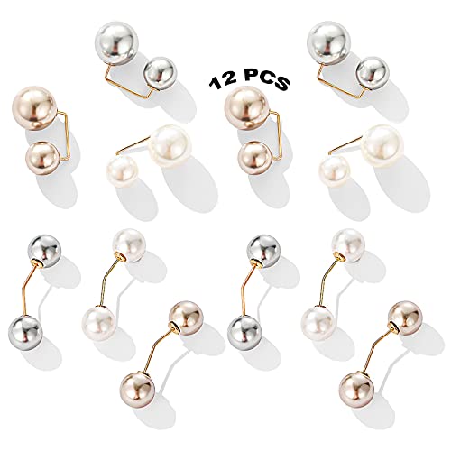 Broche de perlas sintéticas, 12 unidades, broche de perlas, broche de cárdigan, broches, broches, agujas, jerséis, suéter, clip, cárdigan de punto, broche, perla artificial, decoración, doble perla Cover