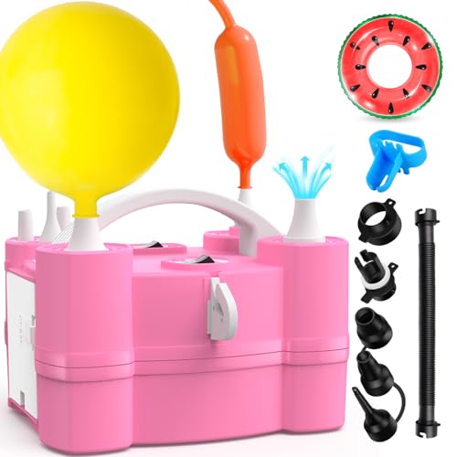 Balloon Pump 3-in-1 Electric Air Pump for All Balloons& Inflatables, Triple Inflating Ports for Latex 260q Foil Mylar Balloon Inflation, Quick-Fill Inflator Deflator for Pool Floats Air Beds