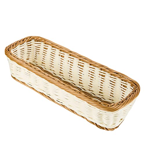 Ciieeo 1Pc Rectangular Imitation Rattan Cutlery Basket Multi Functional Woven Plate Storage Basket for Kitchen Home Plastic Basket Chocolate White