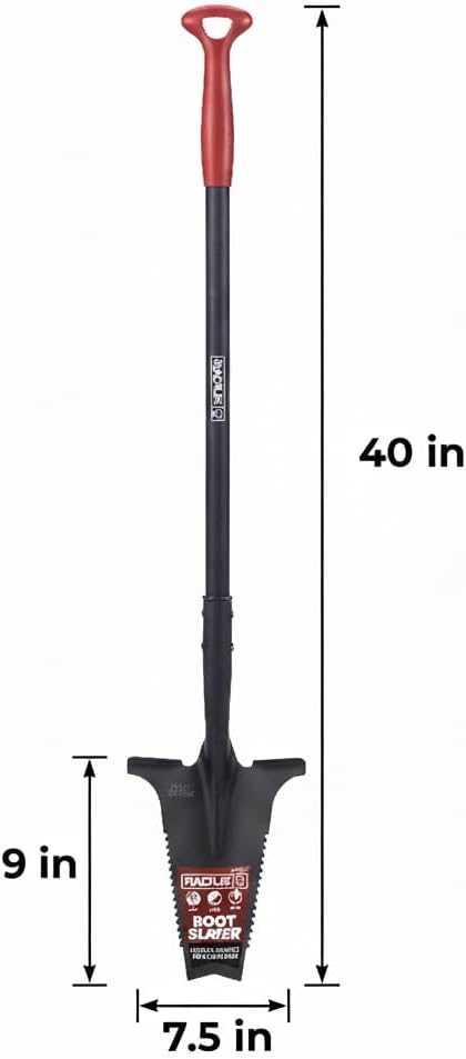 Root Slayer RS223 Nomad Mini Steel Garden Spade with Serrated Edge for Digging Soil and Roots, Compact Tool, Black