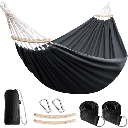 ANYOO Garden Cotton Hammock with Tree Straps, Portable Camping Hammock with Spreader Bars, Travel Bag for Indoor Balcony Garden Patio Yard