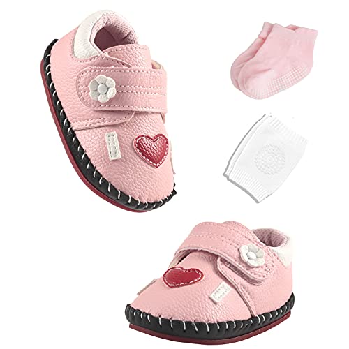 M Mkbnxgyr Baby Shoes Girls Boys Toddler Shoes Pu Leather Hard-Soled Walking Sneakers Toddler Rubber Soles First Walkers Newborn Cartoon Crib Slippers (Pink/Love, Medium, 6_Months) #TOP10