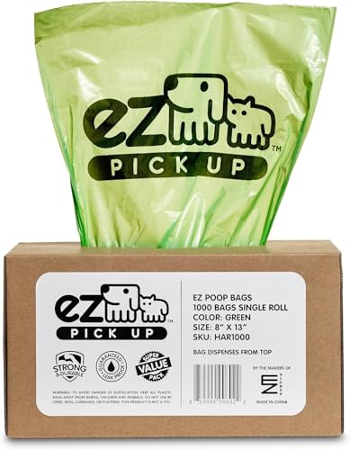 Image of EZ Pick Up 1000 Count Dog Waste Poop Bags, Unscented Single Roll, Heavy Duty, Improved Thickness (Green - 1000ct)