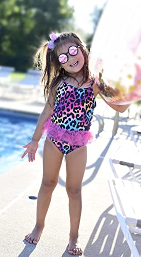 Swimsobo Toddler Girls Dress One Piece Swimsuits Colorful Leopard Printed Bathing Suit Adjustable Strap Swimwear Hawaiian Holiday Summer Surfing Clothes 3-4T #TOP5