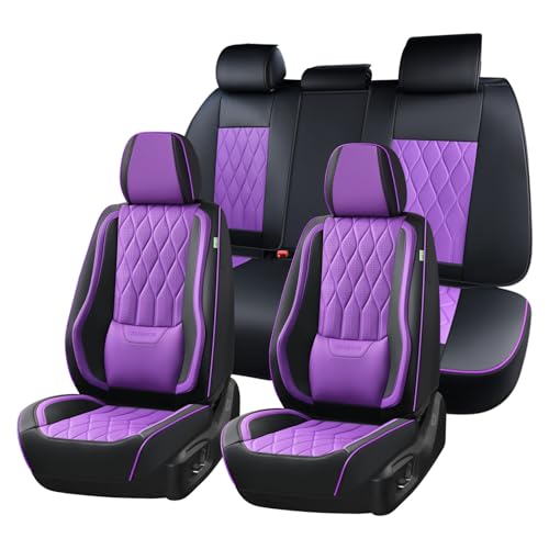 Image of FLORICH Car Seat Covers Full Set Purple Seat Covers Luxury Faux Leather Automotive Car Seat Cover with Lumbar Support Front and Rear Universal Fit for Most Cars Sedans Trucks SUV, Black&Purple