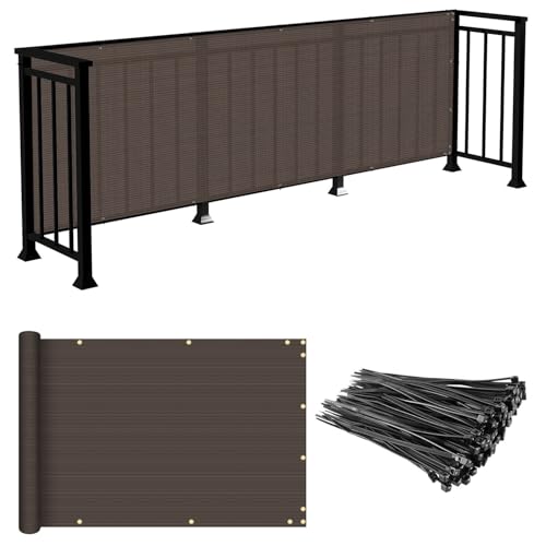 E&K Sunrise 3' x 15' Balcony Privacy Fence Screen Cover with Zip Ties Outdoor Screen Fence UV Protection for Deck Patio Backyard Apartment Pool Porch (Brown)