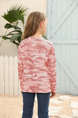 Image of Girls Camouflage Stripe Short Sleeve Shirts V Neck Criss Cross Tees Sweat Kids Casual Sport Tops Blouse（4-15T）