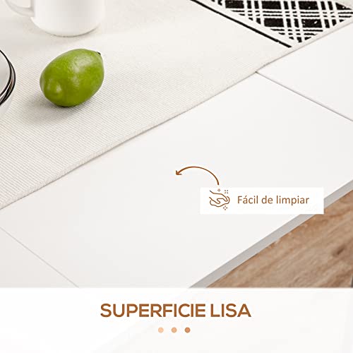 Miniatura 6 de Homcom Mesa De Comedor Extensible Para 4-6 Personas Mesa Consola Con Alas Abatibles Mesa Auxiliar Multifuncional Para Estudio Cocina Carga 60 Kg 180x85x75 Cm Blanco