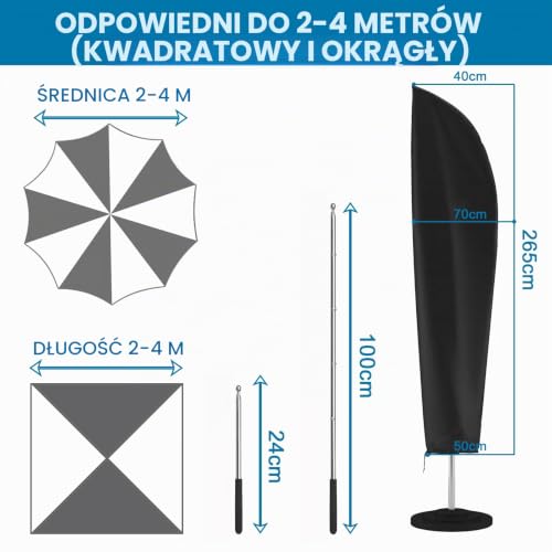 Royouzi Pokrowiec ochronny na parasol przeciwsłoneczny, 420D, pokrowiec ochronny z prętem