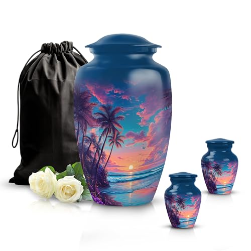 Image of Beach Urn Burial Decorative for Mom & Dad 1 Large & 2 Small | Funeral Urns for Adult Male & Female, Keepsakes Urns for Ashes