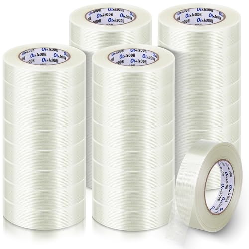 Oleitodh 32 Rolls Strapping Tape 1 Inch X 60 Yards 5.5 Mil Fiberglass Filament Packing Tape Transparent Reinforced Heavy Duty Mono Filament Packing Strips for Shipping Sealing Binding Fixing