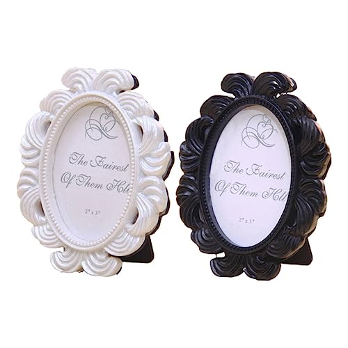 UTHCLO 2 Pezzi Cornici Portafoto Ovali in Barocco Portafoto da per Camera e Soggiorno Decorazione Casa Bianco e Nero