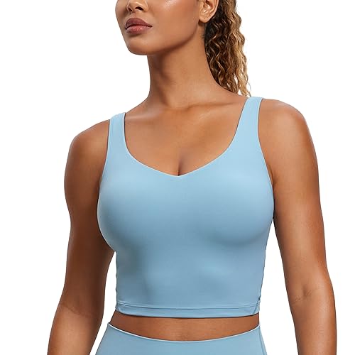 CRZ YOGA Butterluxe Dam V-ringad Longline Sports Bh - Vadderat Träningskropp Med Inbyggd Bh Pure Blue M