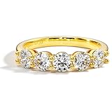 Blueeve 5 Stone Moissanite Eternity Ring for Women – 4mm Round D Color VVS1 Clarity, 14K Gold Vermeil & 925 Sterling Silver Wedding/Anniversary Band Jewelry