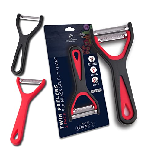 Effortlessly slice and peel veggies and fruit with our ergonomic stainless steel julienne and apple peeler. Perfect for carrots, ginger, potatoes & more, our sharp-bladed twin peeler is easy to use.