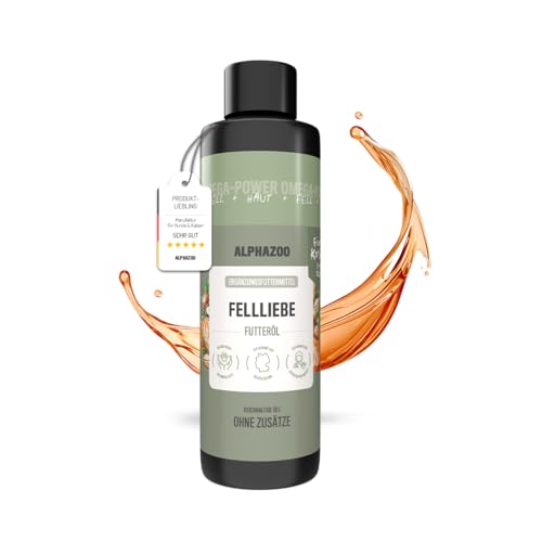 alphazoo Fellliebe Natur-Futteröl 250ml, Fellpflege für Katzen, Omega-3 Omega-6 Fellglanz, Natürlich gegen Juckreiz & Schuppen, mit Lachsöl, Mandelöl & Arganöl, Barf-Öl Mischung, Fischöl