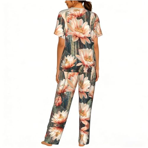 Ensemble de pyjama doux pour femme avec imprimé floral cactus élégant