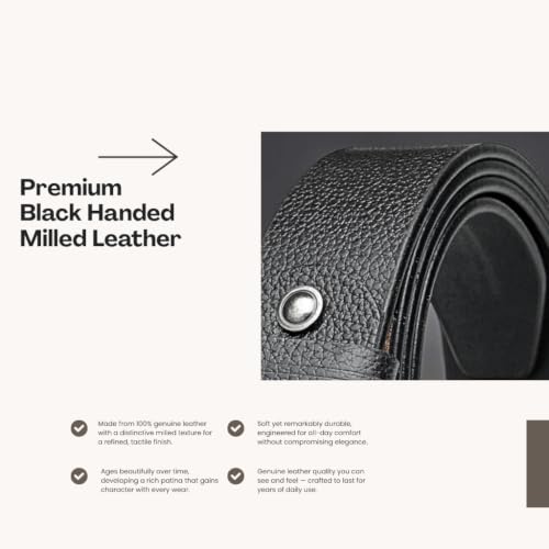 Image of MISTERCRAFT Men's Genuine Leather Casual Belt |Black Handed Milled Textured | Durable Pin Buckle | Adjustable Waist | Ideal for Jeans, Chinos & Formal Wear | Gift for Men