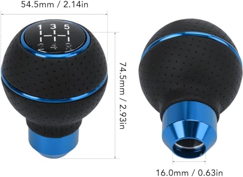 Image of AutoBizarre 5 Speed Aluminum Base Metal Ring Leather Covered Gear Knob Gear Shifter Handle Knob for All Manual Transmission Cars (Blue)