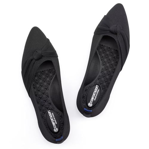 Frank Mully Womens Pointed Toe Flats Knit Dress Shoes Comfort Women Shoes Slip On Shoes for Woman Classic Softable Shoes Low Wedge