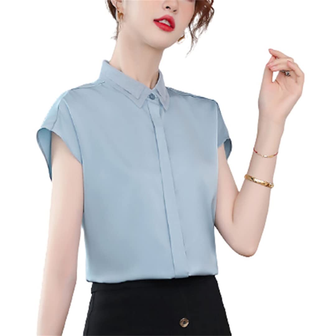 Femmes été en Mousseline de Soie Blouses Formelles à Manches Courtes col en V Bureau Dames Chemise de Travail décontracté lâche T-Shirts