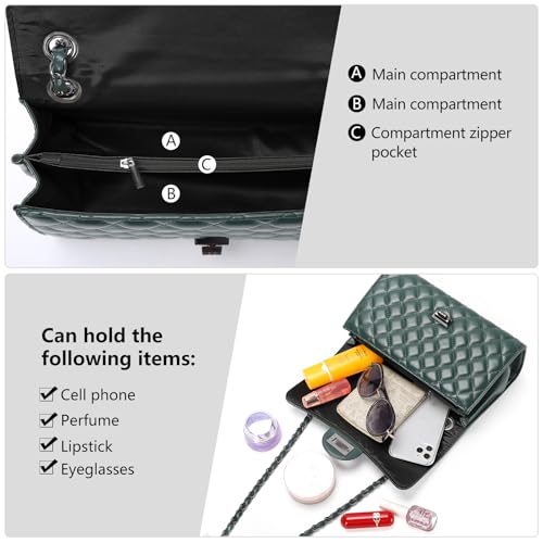Image of Quilted Leather Crossbody Bags for Women Trendy Ladies Shoulder Purse Satchel HandBag with Chain Strap