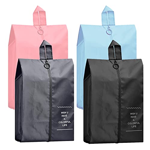 ELANE 4 bolsas para zapatos de maquillaje, bolsas de lavado a prueba de polvo, bolsa impermeable con cremallera para viajes en casa (negro, gris, rosa, azul)