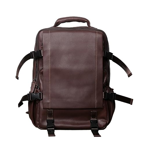 Retro Cowhide Mens Backpack Multifunctional Large Capacity Leather Travel Backpack For Men(Coffee)