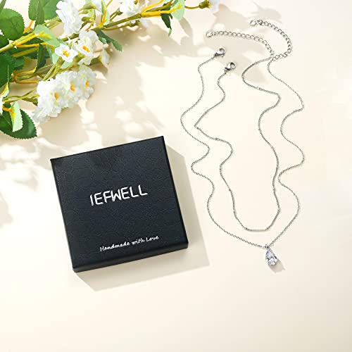 Iefwell Sterling Silver Necklace For Women Girls, Dainty Pear Pendant Necklace Cubic Zirconia Necklaces For Women Layered Silver Chain Necklace Cz Pear Necklace For Women Girls Jewelry #TOP6