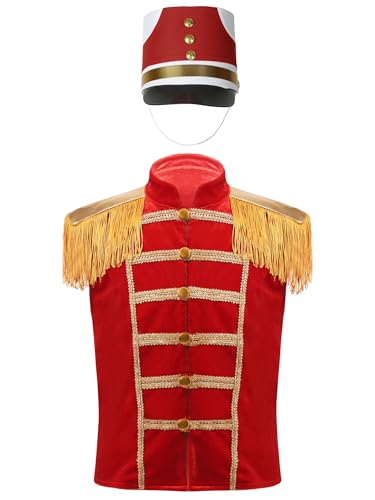 Marching Band Suit Vest for Kids Fringe Epaulet Military Drummer Parade Waistcoat Hat Set