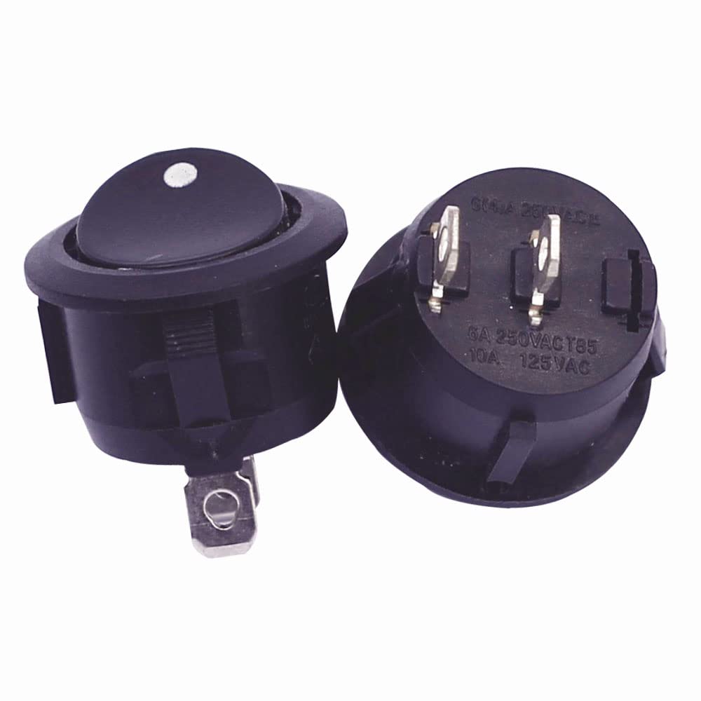 iEI 5Pcs Brass Spst Round Toggle Rocker Switch On Off 16A 12v 24v Dc 250v Ac 2Pin Black Plastic Body