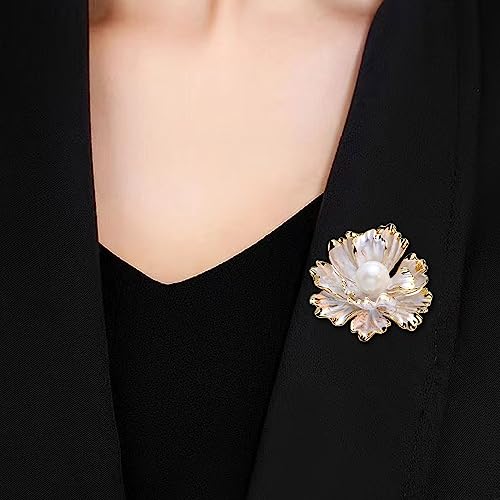 Image of Crystal Pearl Flower Brooches Pins Fashion Beautiful Created Rhinestone Floral Brooch Good Idea for Party Dance Wedding Banquet for Elegant Women Girl