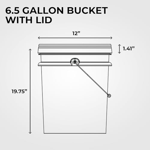 Image of 6.5-Gallon White Bucket Pail Container with Lid | Food Grade | Heavy-Duty Approx 90 MIL Extra Durable | Metal Handles with Plastic Grip | Multi-Use | Easy Stack and Store | BPA Free - 1 Pack