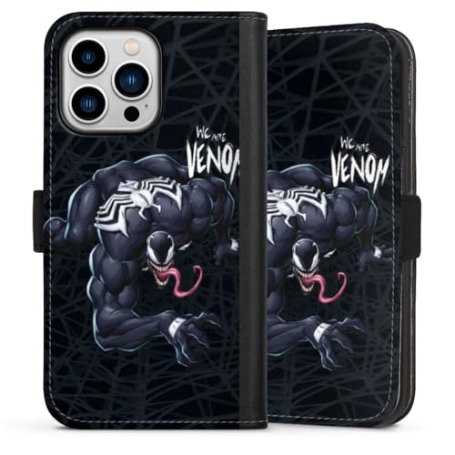 Custodia a portafoglio compatibile con Apple iPhone 13 Pro per cellulare di similpelle Cover a libro Marvel Venom Ragno uomo nero