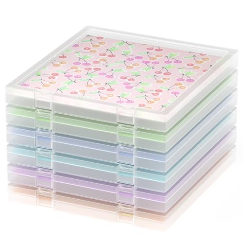 Scrapbook Paper Box Set 6 Pack 12x12 Scrapbook Organizer with U-Shaped Lock Stackable Clear Plastic Craft File Organizer for Cardstock and Scrapbooking Supplies