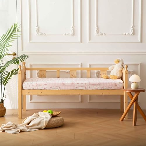 Image of SDY Jersey FloralCrib Sheets for Baby Girls,52 inchx28 inchx8,2 Pack,Pink Flower Standard Oval /Retangle Crib Mattress Sheets for Toddler,Super Soft Breathable