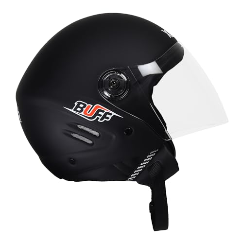 Image of Buff Open Face Motorcycle Helmet for Men & Women | ISI Certified is 4151 | Lightweight Helmet with Clear Visor & Adjustable Strap | Medium