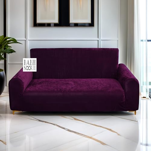 Image of Universal Velvet Wine Triple Seater Sofa Cover Big Elasticity Cover for Couch 140 GSM Sofa Slipcover (Velvet-Wine, 185-230cm)