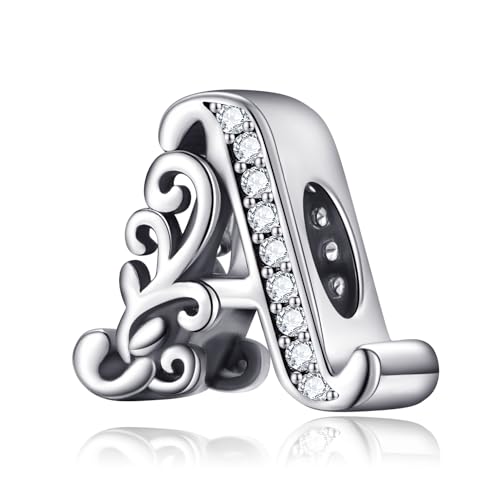 XWN Ciondolo lettere A-Z per bracciale, argento 925, compatibile con Pandora e braccialetti/collane europei, per donne/ragazze.