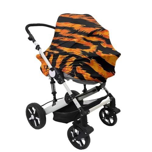Image of Forchrinse Tiger Stripes Baby Car Seat Canopy for Boys Girls Car Seat Cover Soft Nursing Breastfeeding Cover for Mom